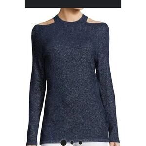 Elle Tahari Sweater Light Cold Shoulder Blue Sparkle Size Small Petite
